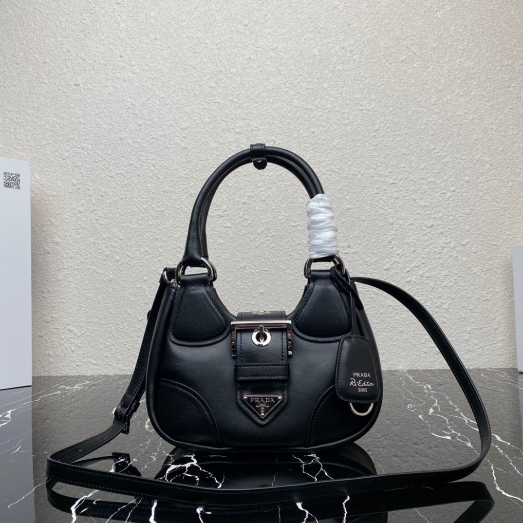 Prada Moon Padded Nappa Leather Hobo Bag Black 1BA381